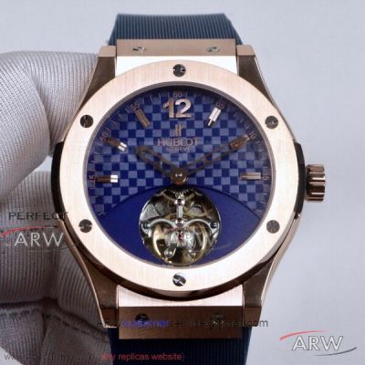 Perfect Replica Hublot Classic Fusion Blue Stamped Dial 45mm Tourbillon Watch